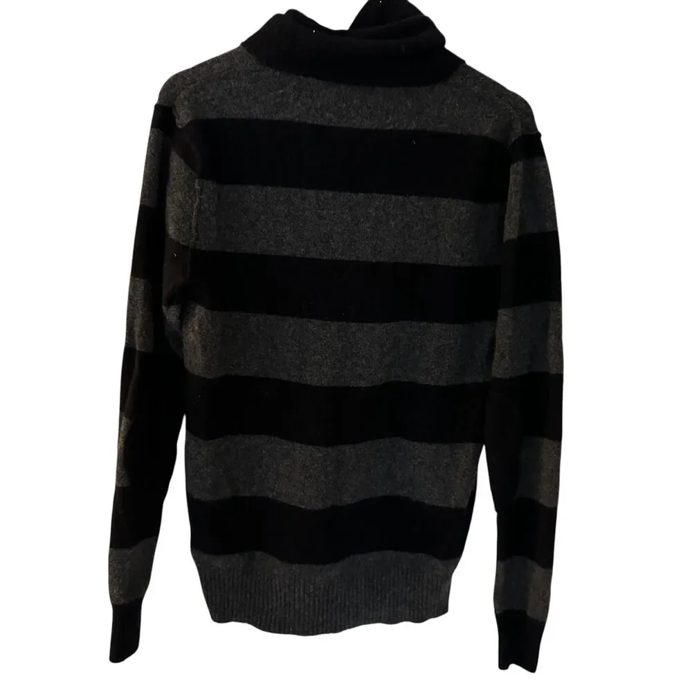 J. Crew‎ Re-imagined Black and Grey Striped 100% Lambs Wool Pullover Sweater M